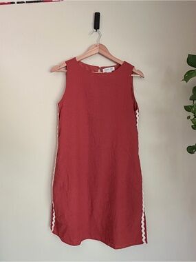 Sleeveless Burnt Red Dress with White Trim Boho Beach Coastal Summer Linen Blend